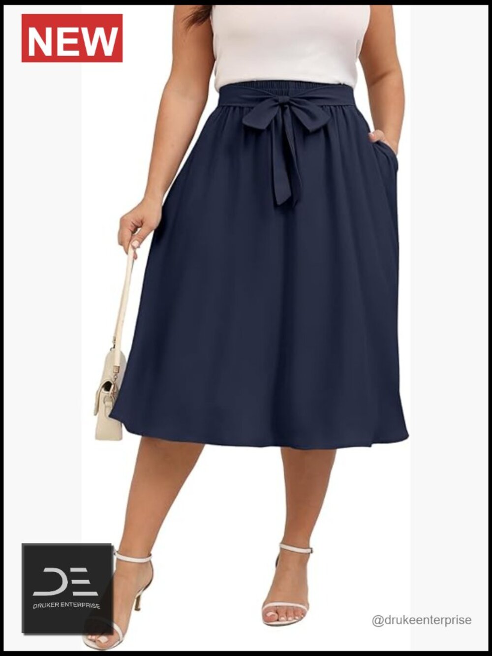 Plus Size Midi Skirt High Waisted Elastic Boho Beach Flowy Swing Knee Length